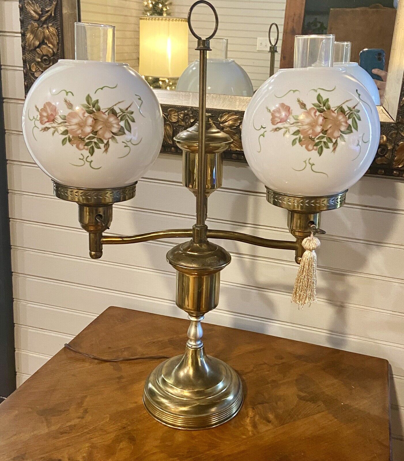 Antique Desk Double Arm Lamp Brass