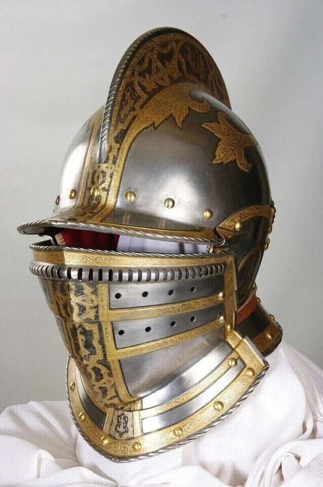 Medieval Steel 18GA Best Quality Tinted Etched Burgonet Knight Helmet