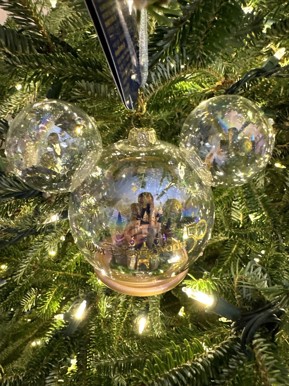 Walt Disney 50th Anniversary Micky Mouse Icon Glass Ornament Cinderella Castle
