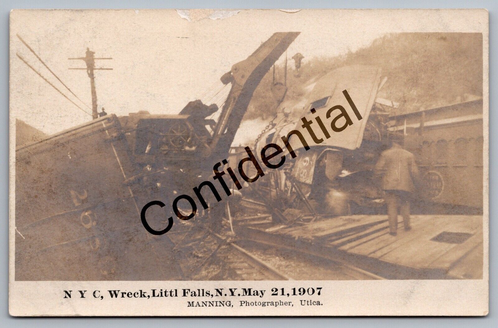 Real Photo 1907 Typo NYC RR Train Wreck At Little Falls NY New York RP RPPC M254