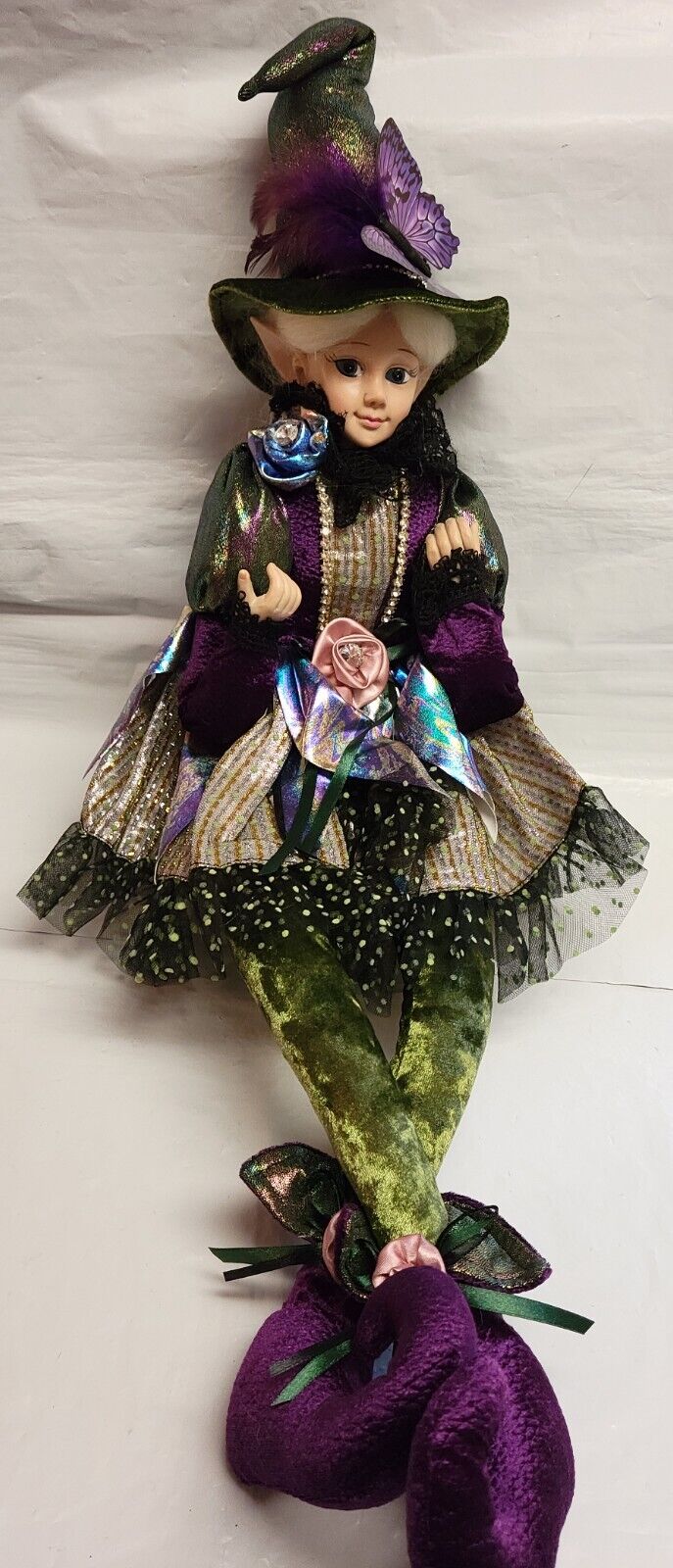 Halloween Elf Shelf Sitter Posable Doll Mantel Decor Top Hat 28” Nicole Miller