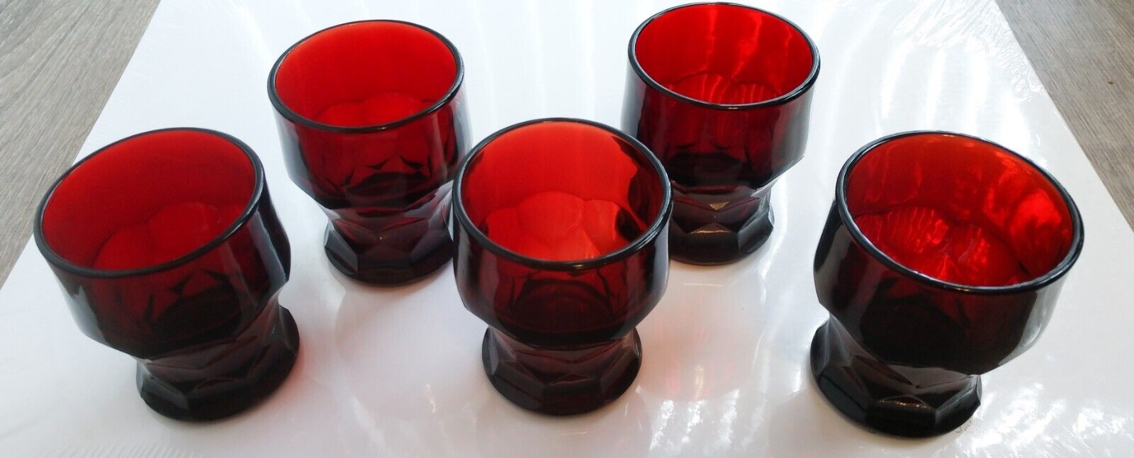 5 Small Ruby Red Georgian Glasses No Damage