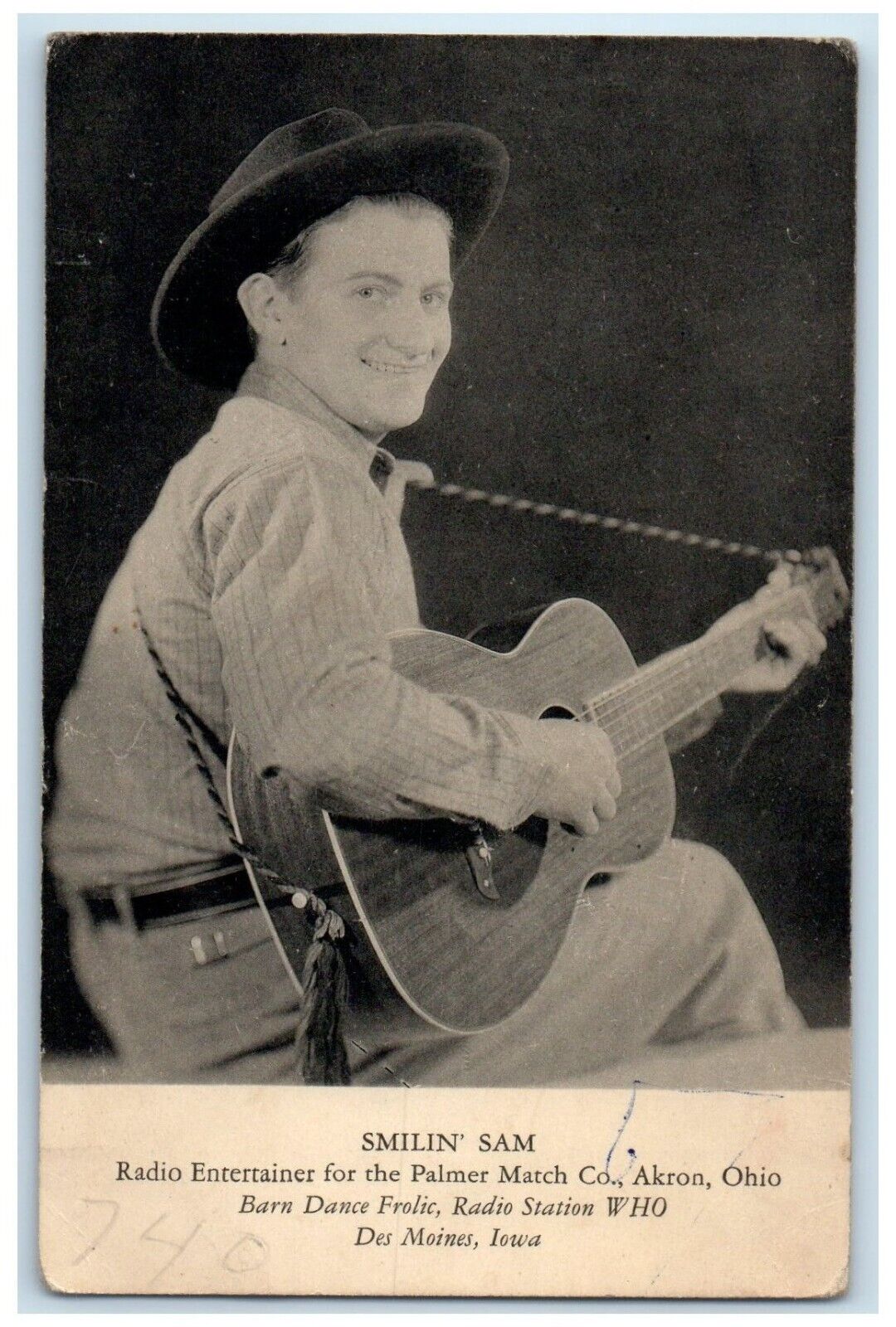 c1910's Smilin Sam Radio Entertainer For The Palmer Match Co. Akron OH Postcard