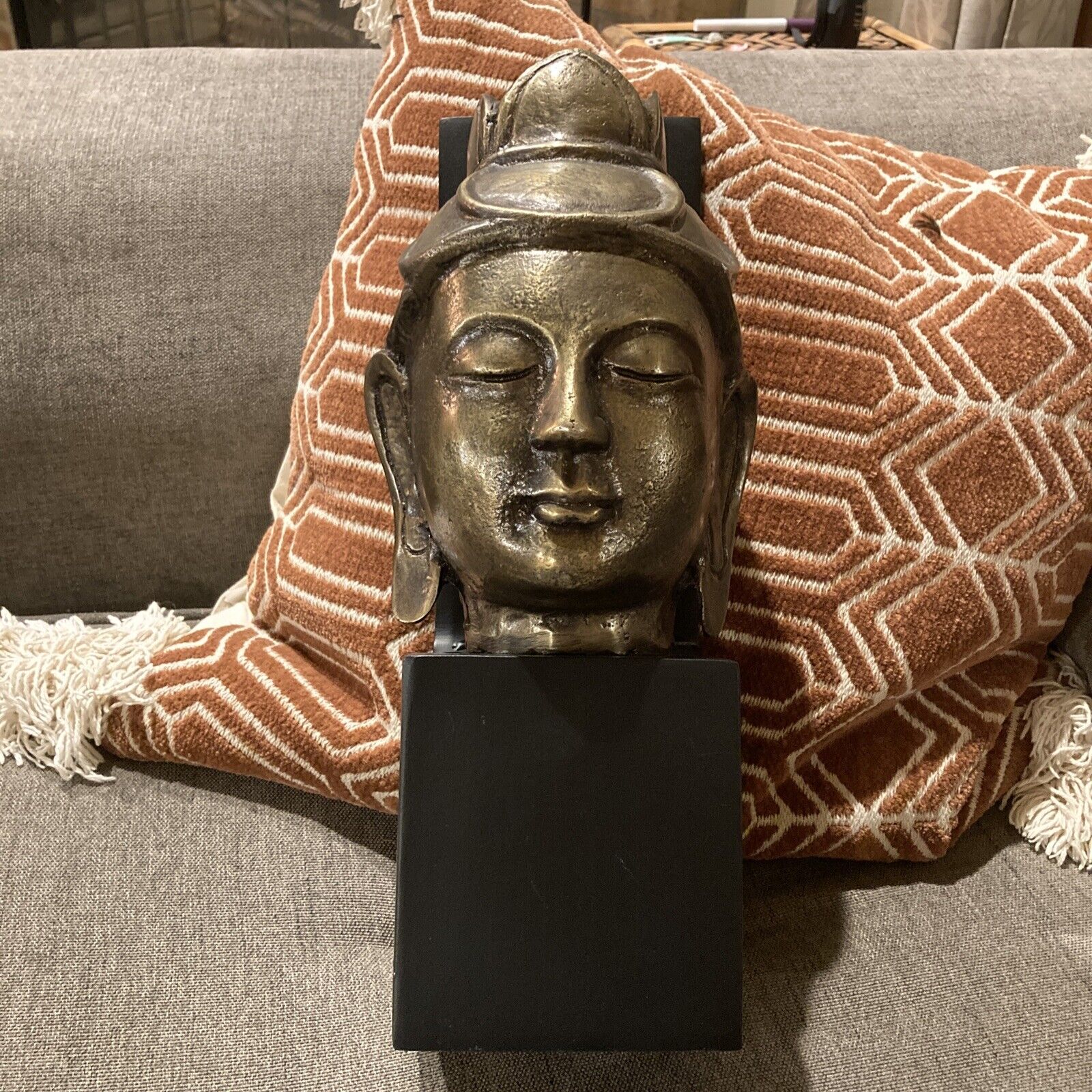 Bombay Company 14” Tall Metal BUDDHA HEAD Statue Wall Hanging or Bookend