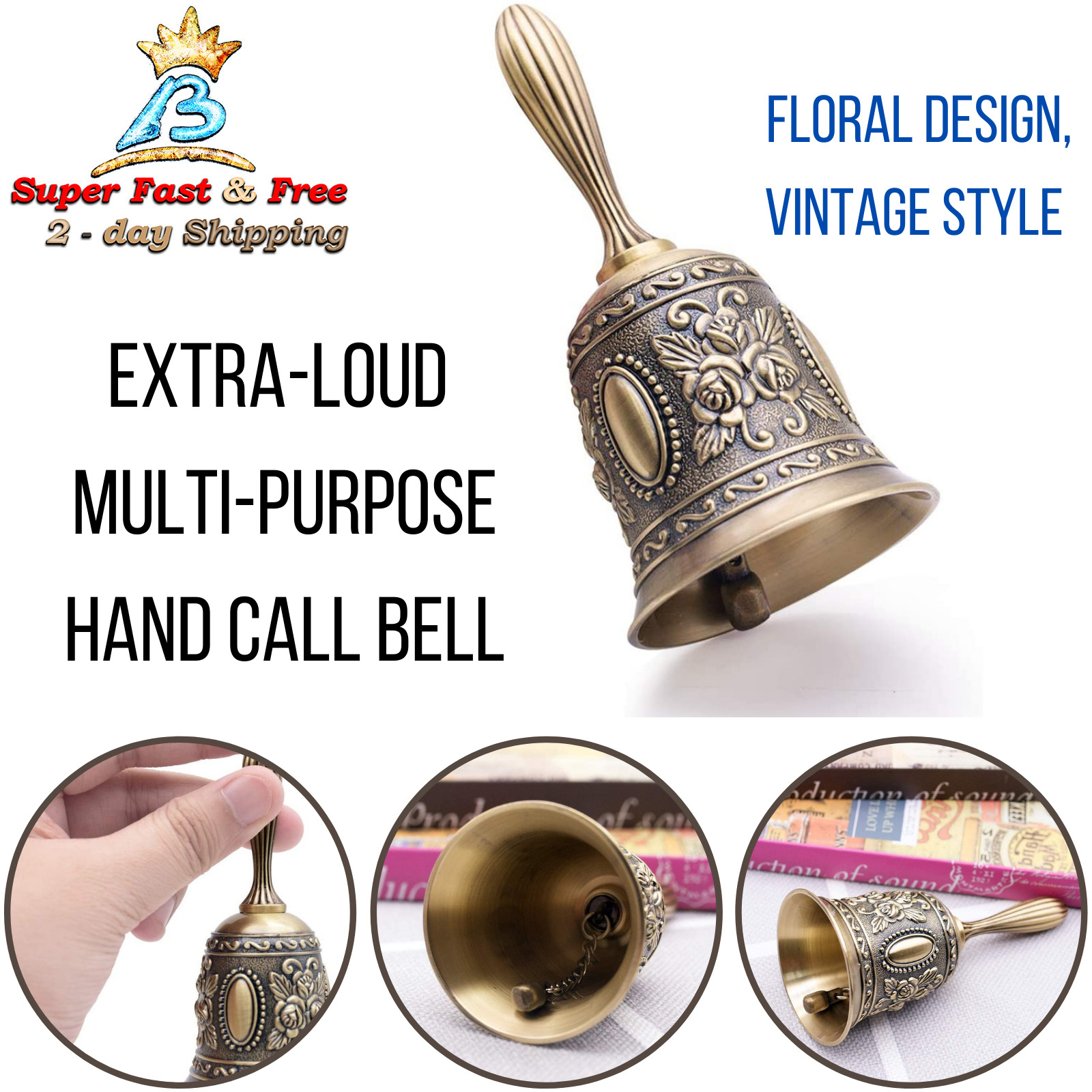 Front Desk Bell Victorian Ornament Brass Service Bell Antique Counter Hand Bells
