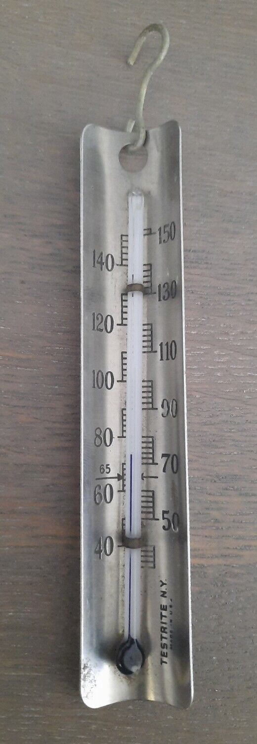 Vintage Testrite N.Y. Thermometer Metal with Hook 5\