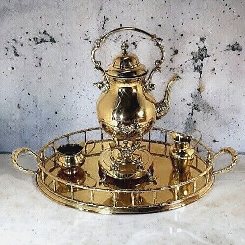 Antique Early Brass Samovar Coffee Tea Urn with Teapot Apx 17\