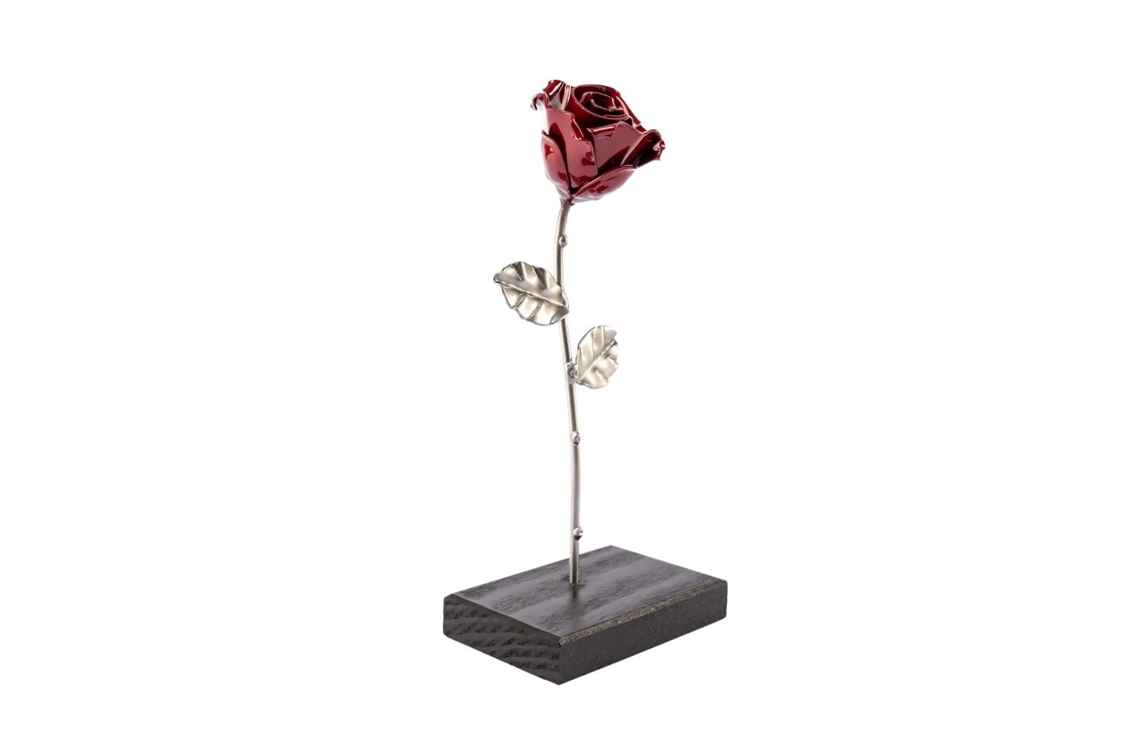 Forging Art Bcn Hand Forged Eternal Wrought Iron Rose with Base (Red/Silver)