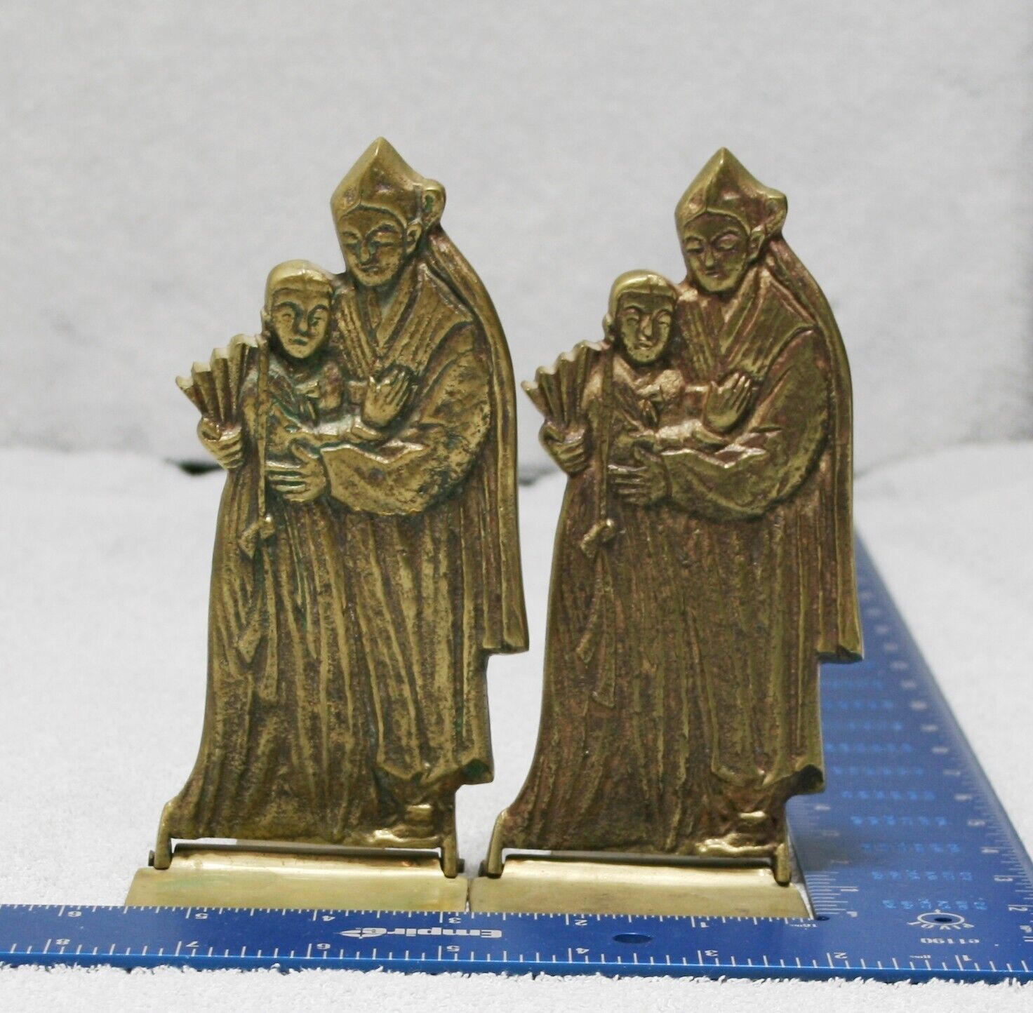BOOKENDS Vintage pair of Brass Christian Religious Figures made in Korea
