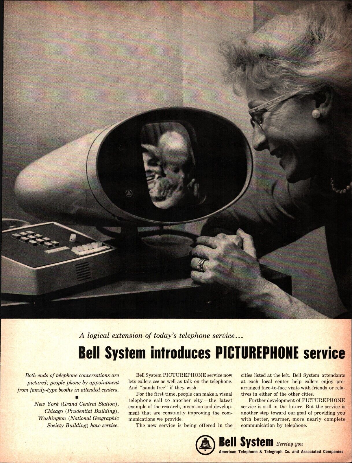 BELL TELEPHONE SYSTEM introduces PICTUREPHONE service - Vintage 1964 Magazine Ad
