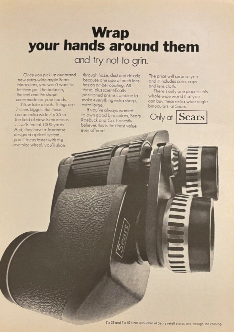 1968 Sears Binoculars Vintage Magazine Print Ad