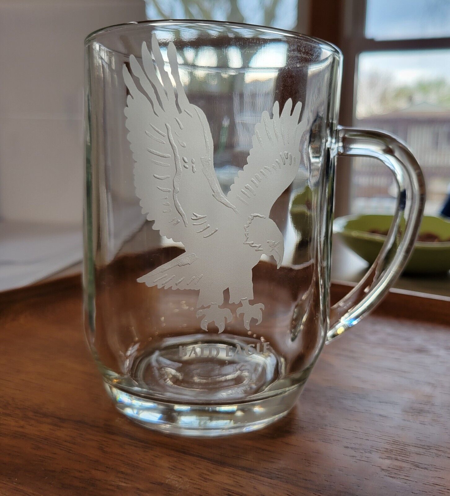 EUC Etched Bald Eagle Clear Glass Beer Mug / Barware Luminarc Made in France