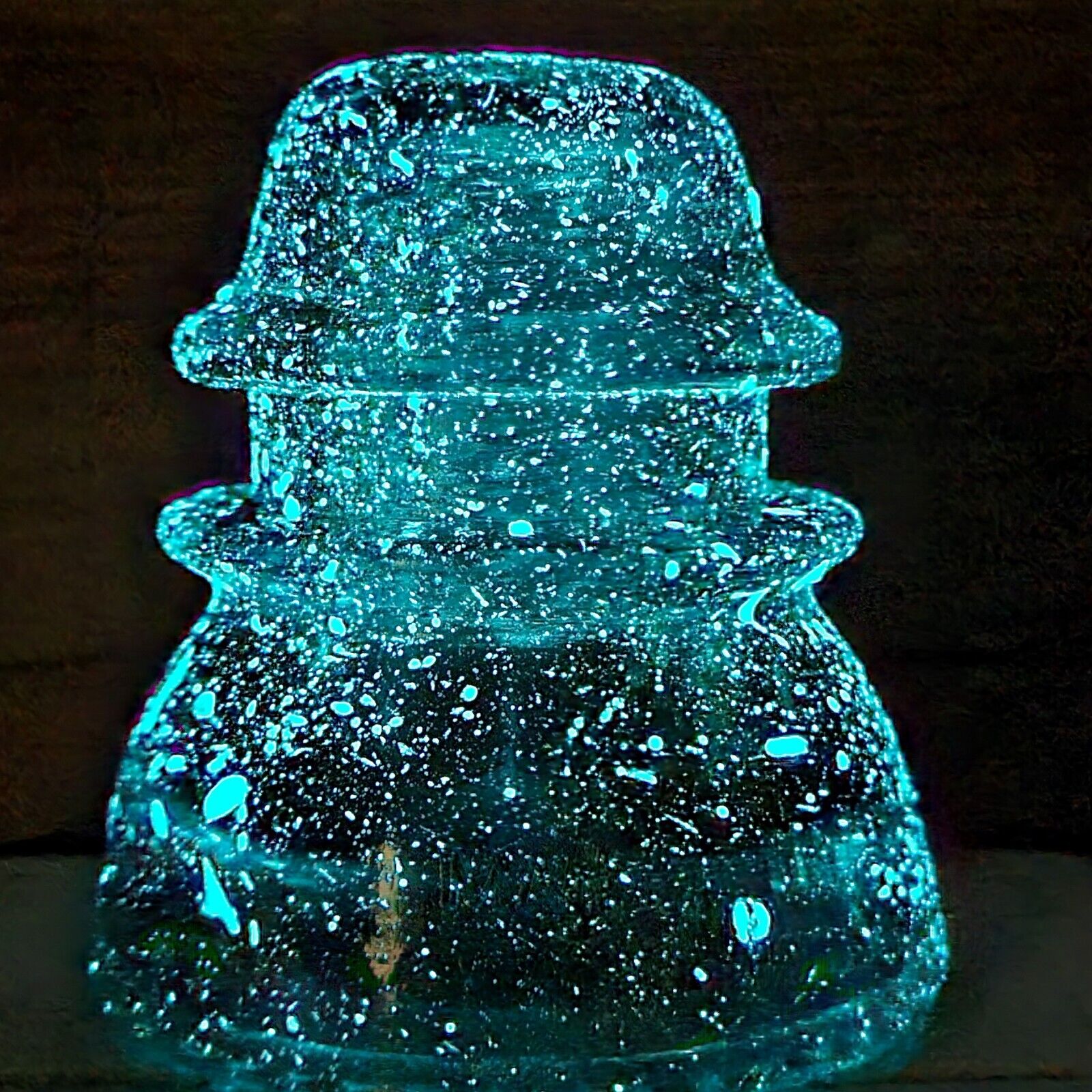 Vintage Aqua Green Hemingray 42  Glass Insulator W Glow In The Dark Stars - WOW 