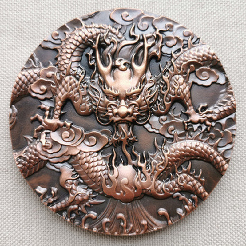 8cm Chinese Ancient Bronze Medallion Dragon Statue Medal Collection