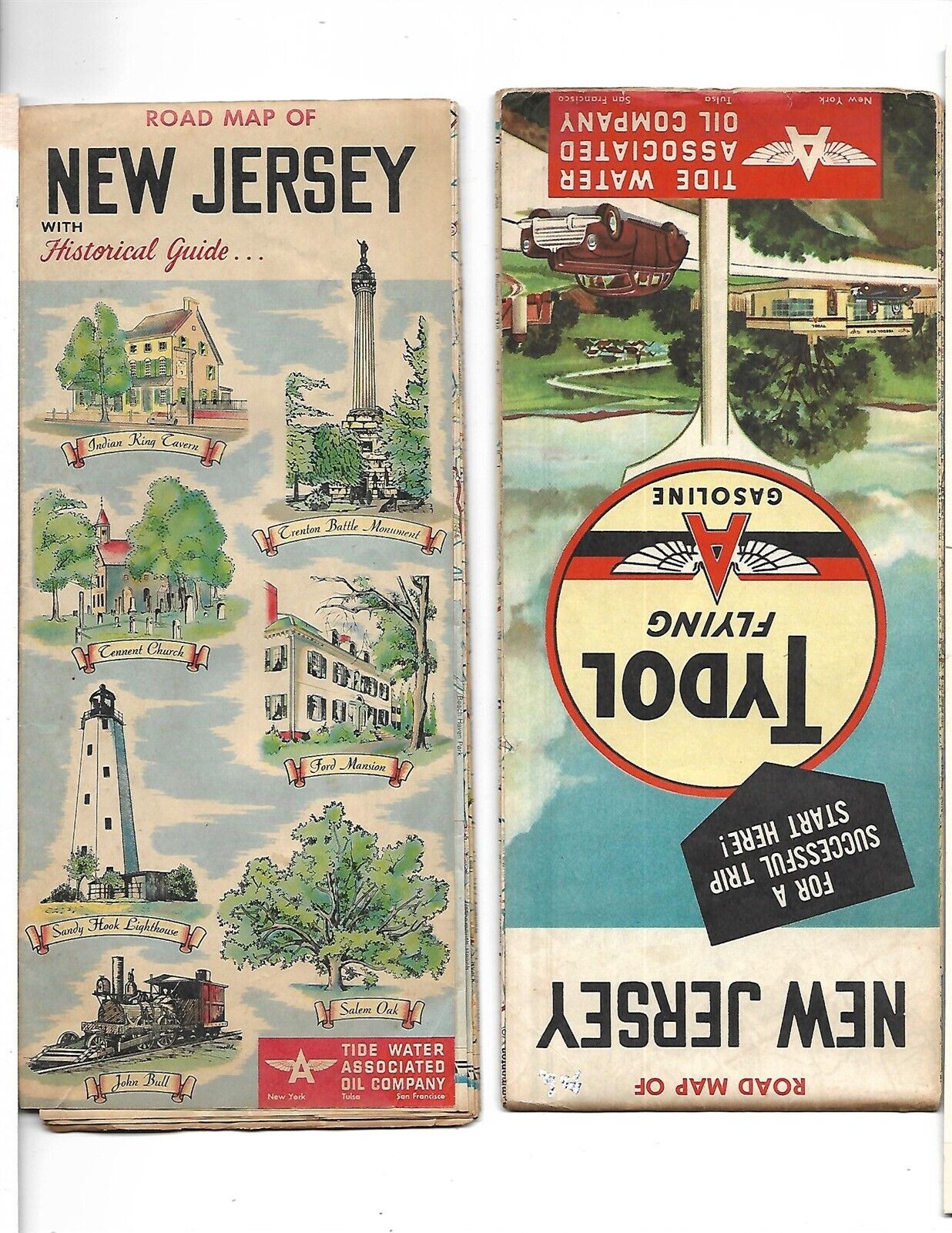 Vintage 1946 TYDOL VEEDOL Road Map NEW JERSEY Newark Trenton Atlantic City NYC
