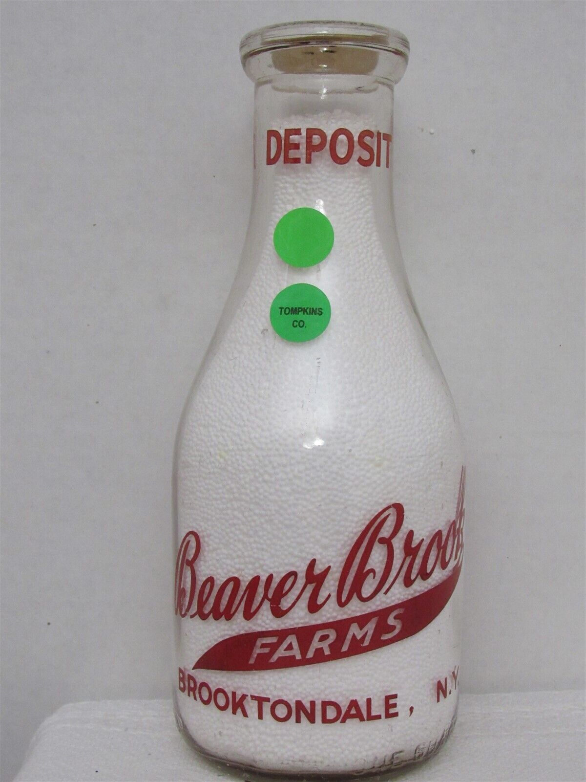 TRPQ Milk Bottle Beaver Brook Farms Dairy Farm Brooktondale NY 1951 ARSENAULT