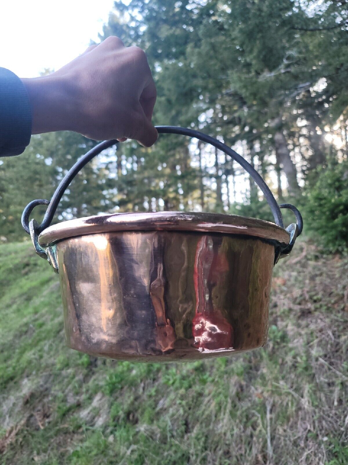 SPECTACULAR Old Handmade Copper Cauldron☆Thick Antique French Jam Pan◇4¼ Pounds