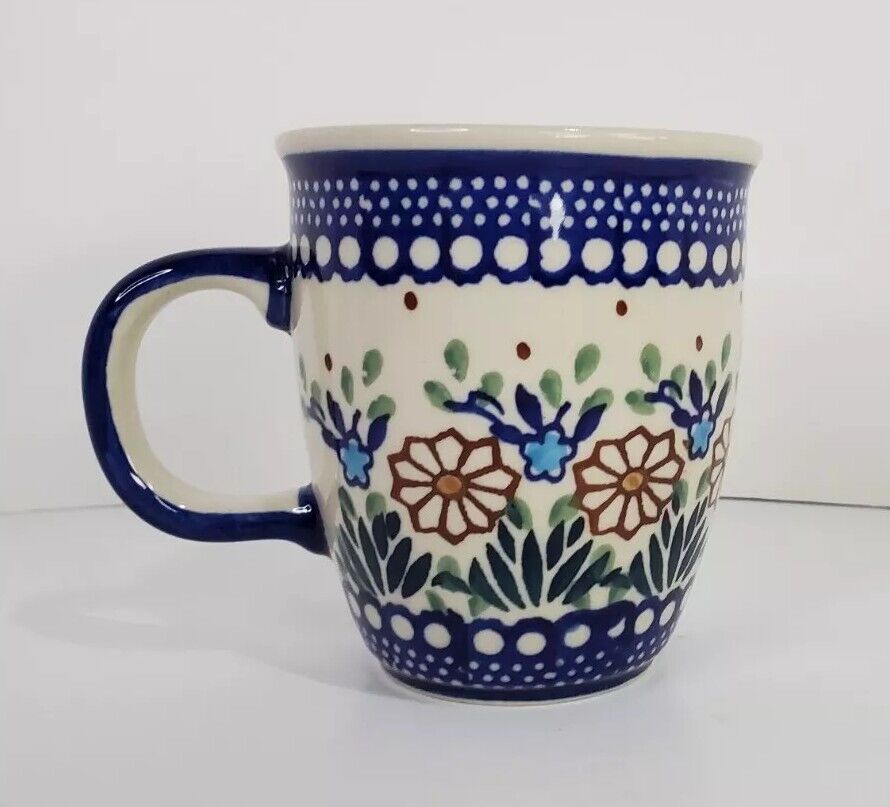 Polish Pottery Coffee Mug  Manufaktura Boleslawiec Floral pattern, G. Frankow 