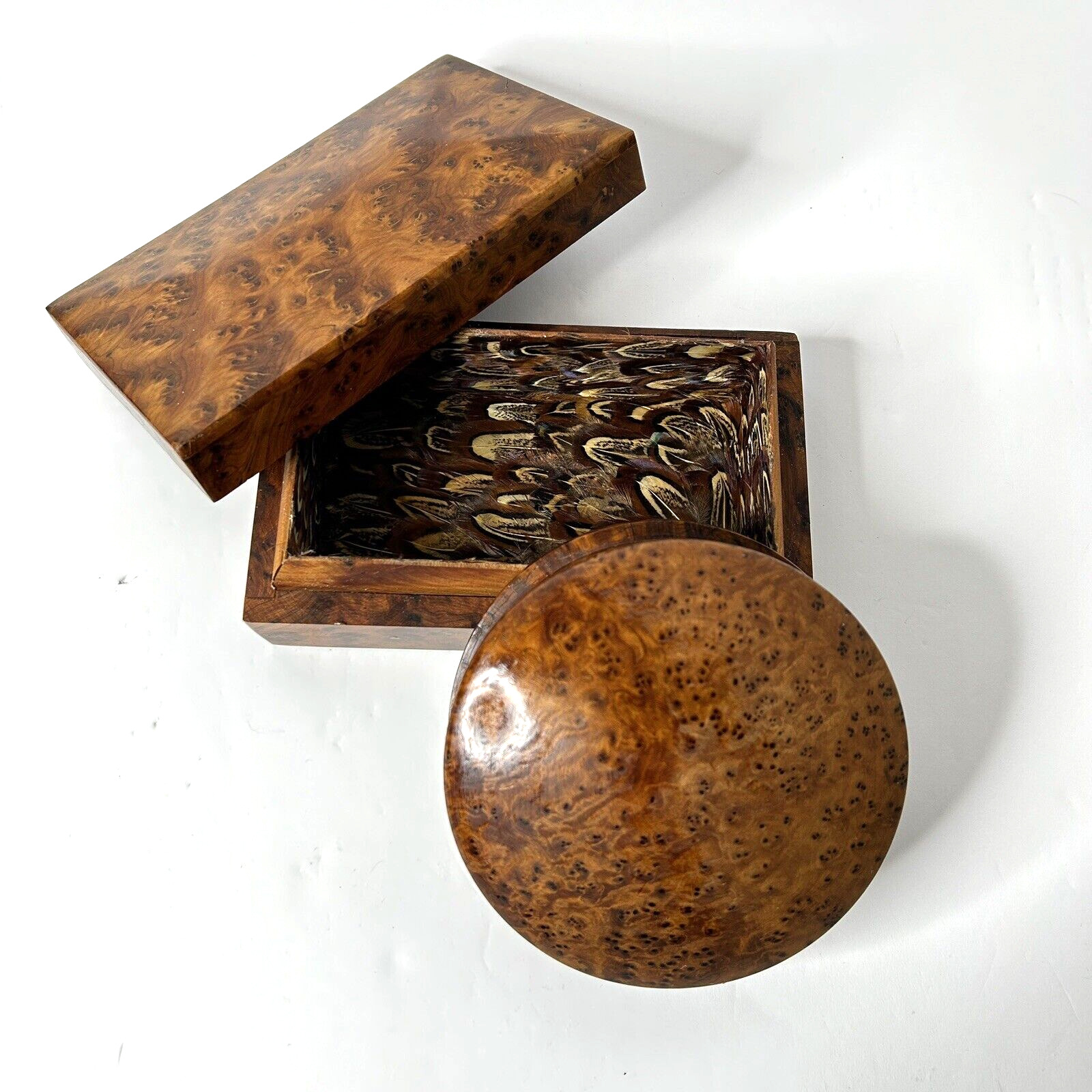 Vintage Moroccan Exotic Thuya Burl Wood Boxes: One For Repair Set of 2
