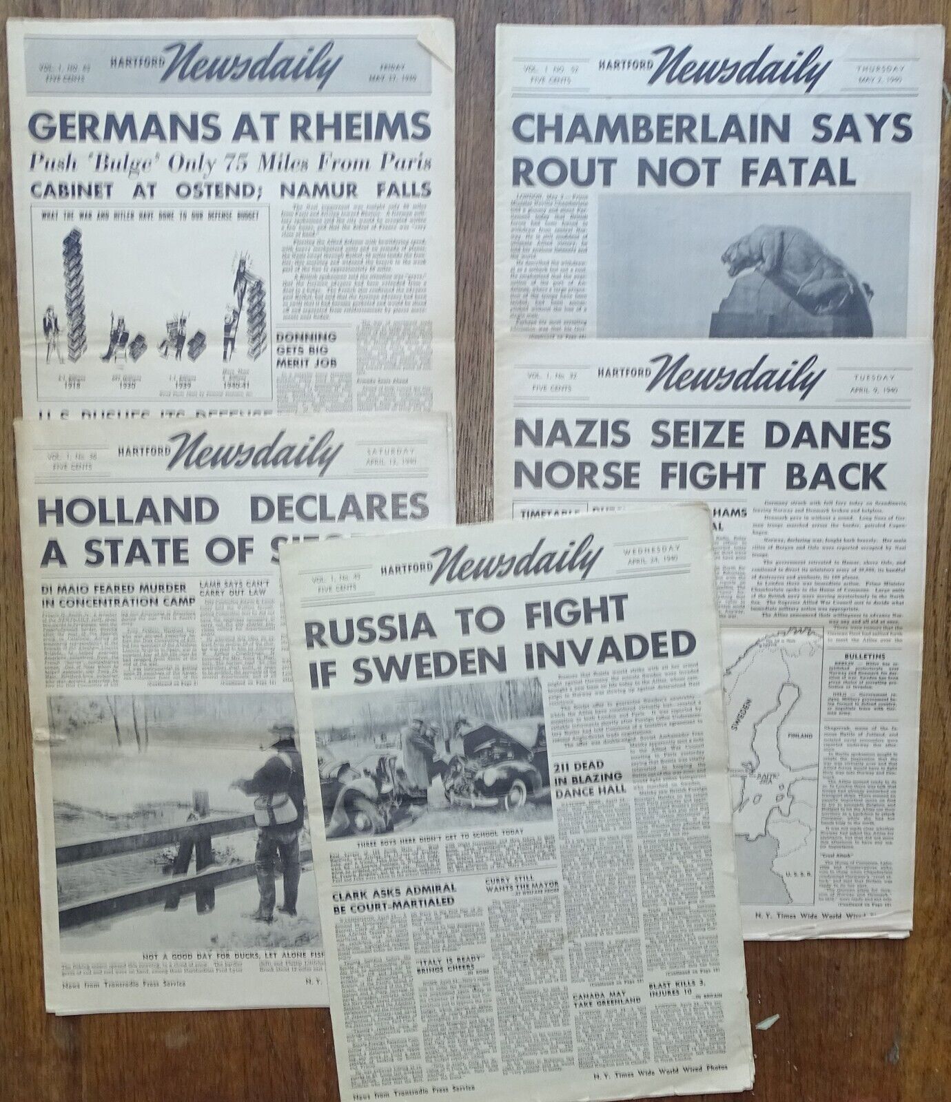 5 Hartford Newsdaily 1940 Conn. Newspapers (WWII) Natchez Miss Dance Hall Fire +
