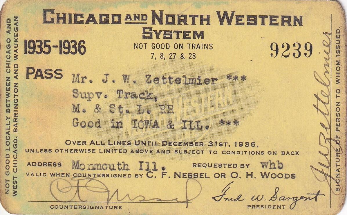 1935-36 CNW - Chicago & North Western Railroad pass - Minneapolis & St. Louis RR