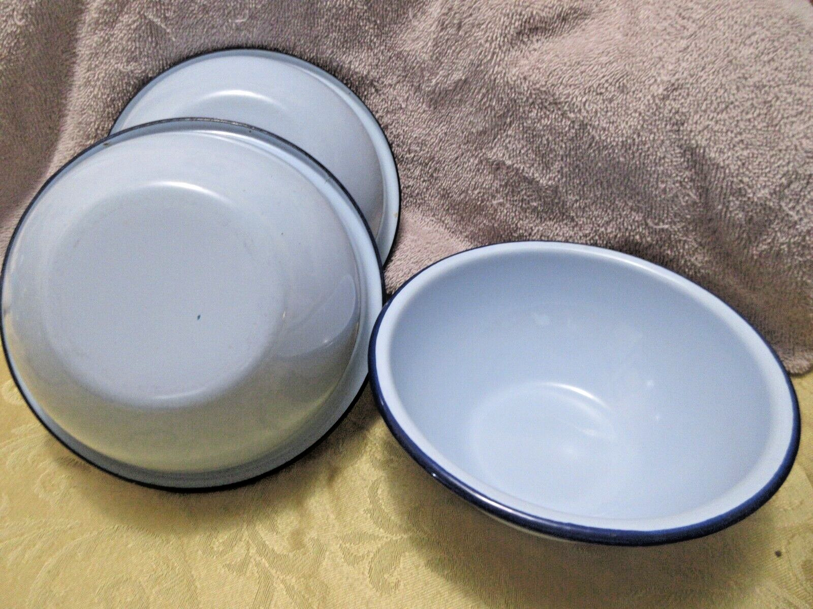 3 Vintage Enamelware Cereal Bowls