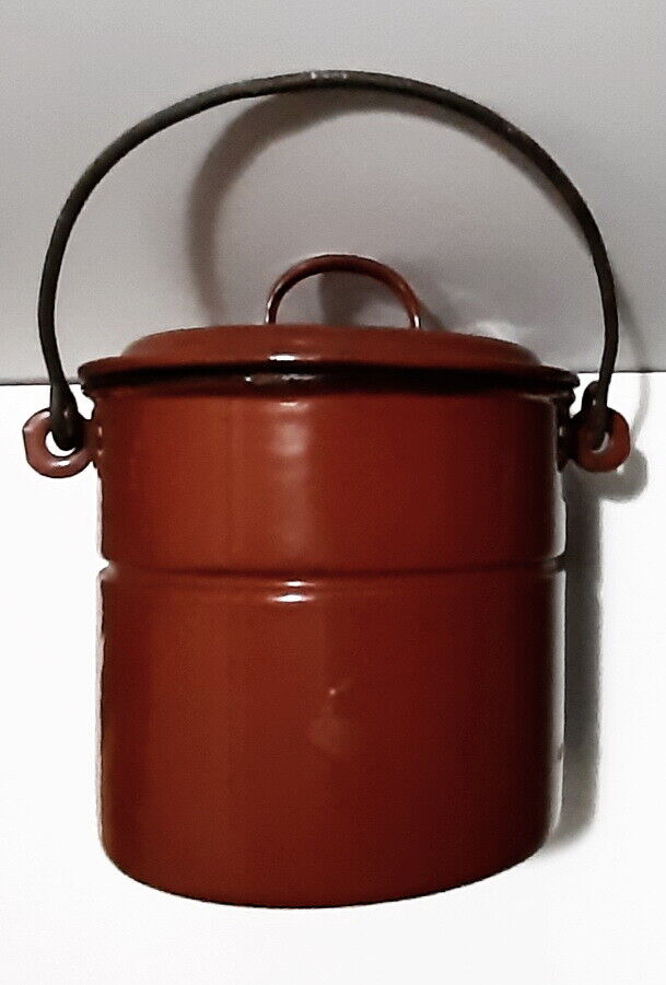 Vintage H & C Austria Brick Red Enamelware Three Part Camp Cooking Pot 