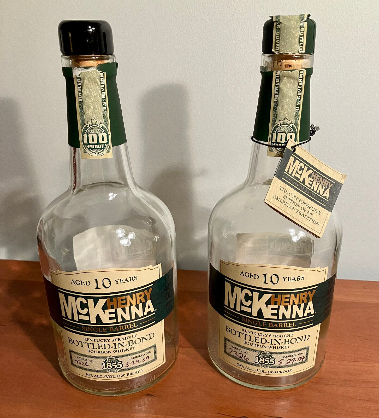 Lot of 2 EMPTY Henry McKenna Bourbon 10 Year Bonded Single Barrel Bottles