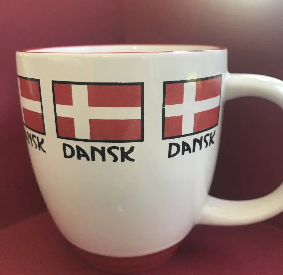 Danish Flag Coffee Mugs Tea/Coffee Cup 12 oz Denmark Dansk Bergquist Imports USA