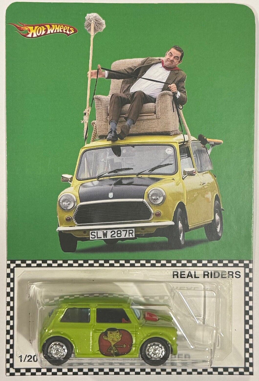 MORRIS MINI Custom Hot Wheels Car w/ Real Riders Mr. Bean Mini Cooper Series