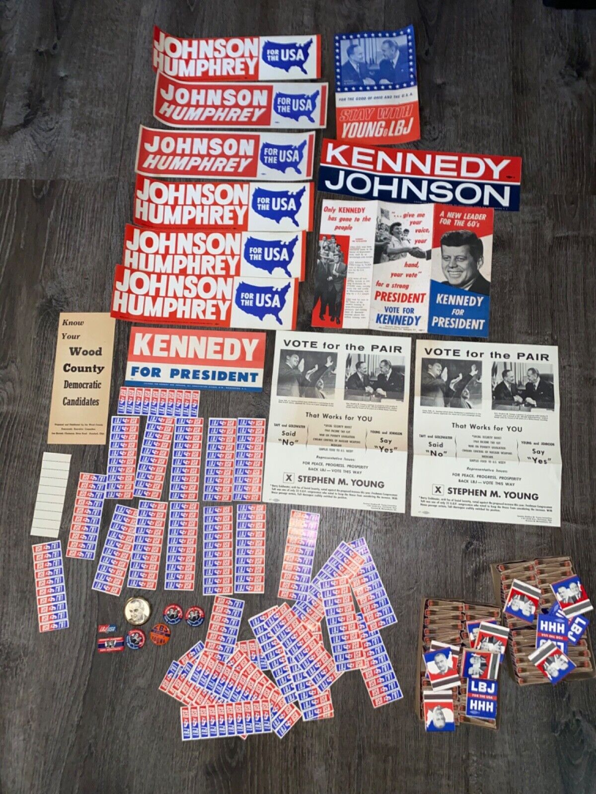 Lot of Vtg Presidential Campaign Buttons and stickers Kennedy Johnson Humphrey