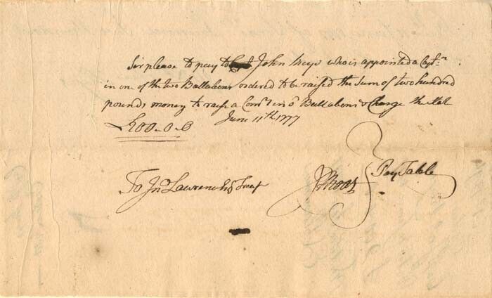 1777 dated Pay Table Document Signed by Jesse Root - Autograph - Autographs of F