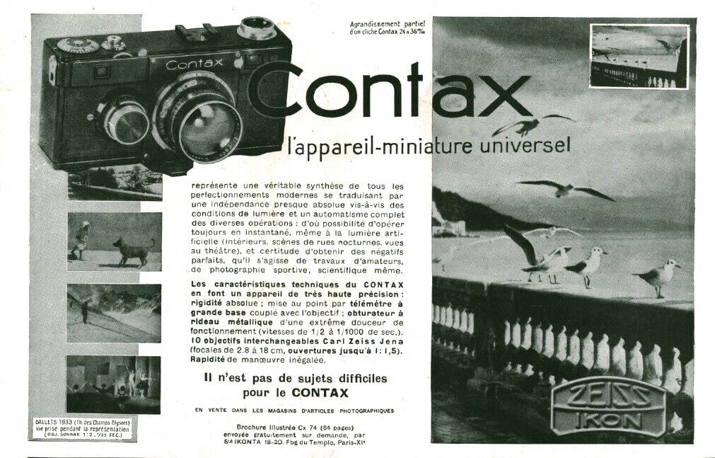 1933 Contax Antique Magazine Camera Advertising