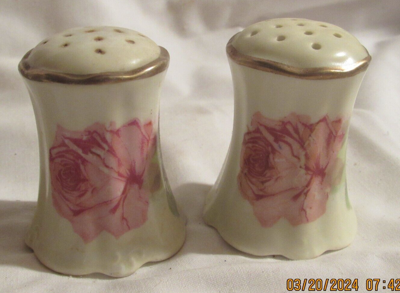 Vintage OE & G Royal Austria pink rose salt and pepper shaker set porcelain