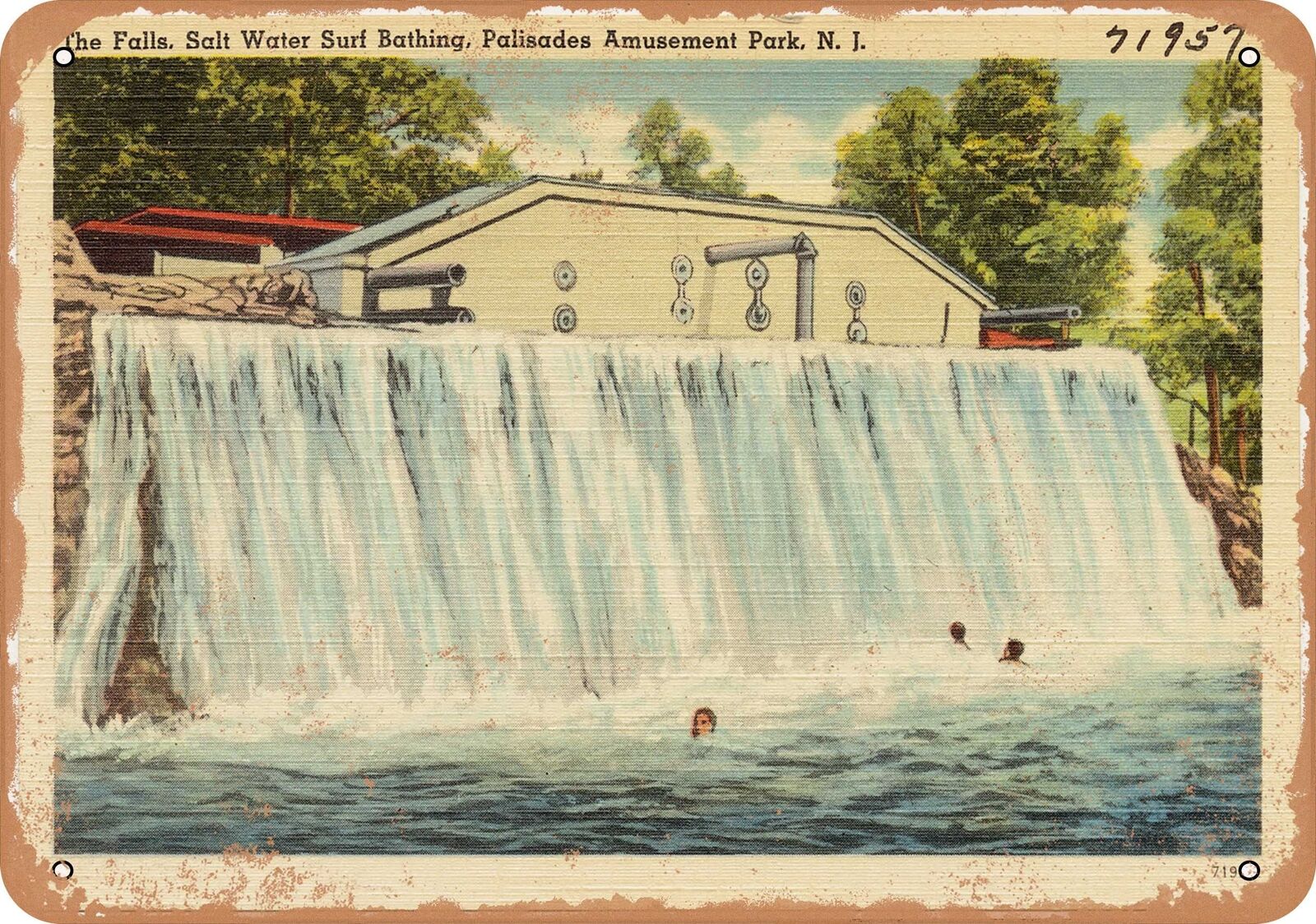 Metal Sign - New Jersey Postcard - The Falls, salt water, surf bathing, Palisad