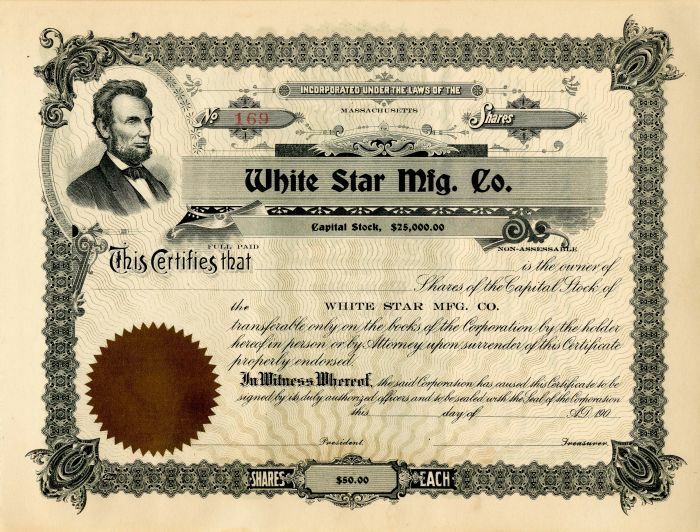 White Star Mfg. Co. - Washington & Lincoln on Stocks & Bonds