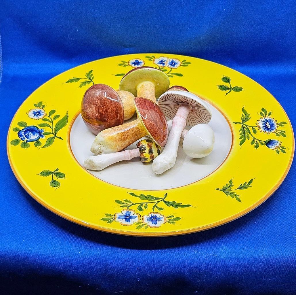 Vtg Tiffany & Co ESTE Ceramiche Italy Porcelain Plate Trompe L'Oeil Mushrooms 3D