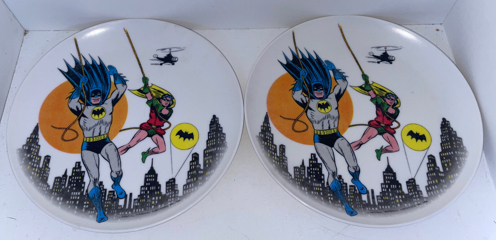 Vintage 1966 Batman Robin Melamine Plate X 2 TV Super Hero Cartoon DC Comics