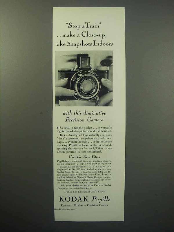 1933 Kodak Pupille Camera Ad - Stop a Train