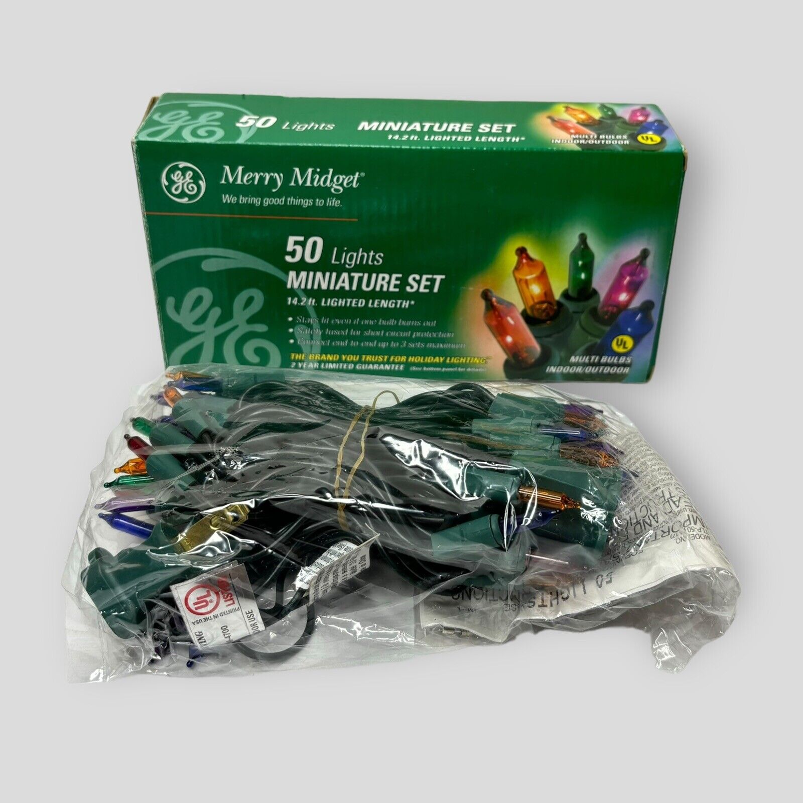 GE General Electric Merry Midget Multicolor Christmas Lights 50 Ct Box 2002 Vtg