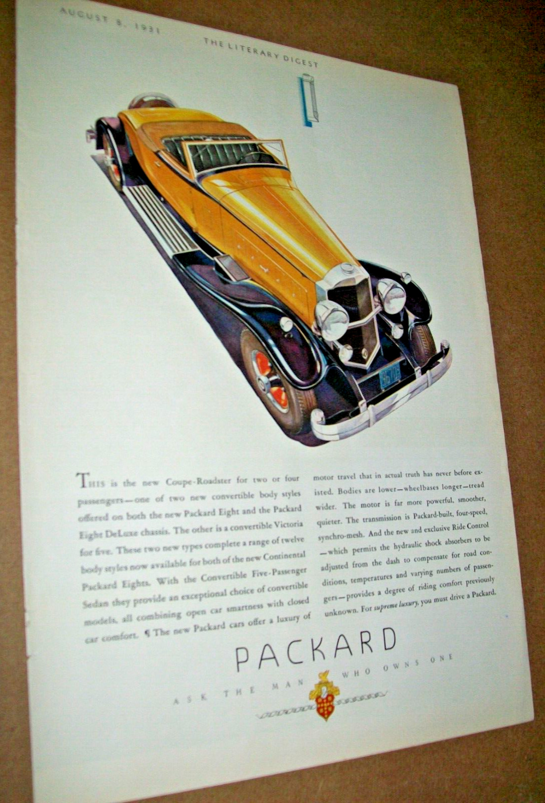 1931 Packard two-passenger Coupe Roadster mid-size mag car ad