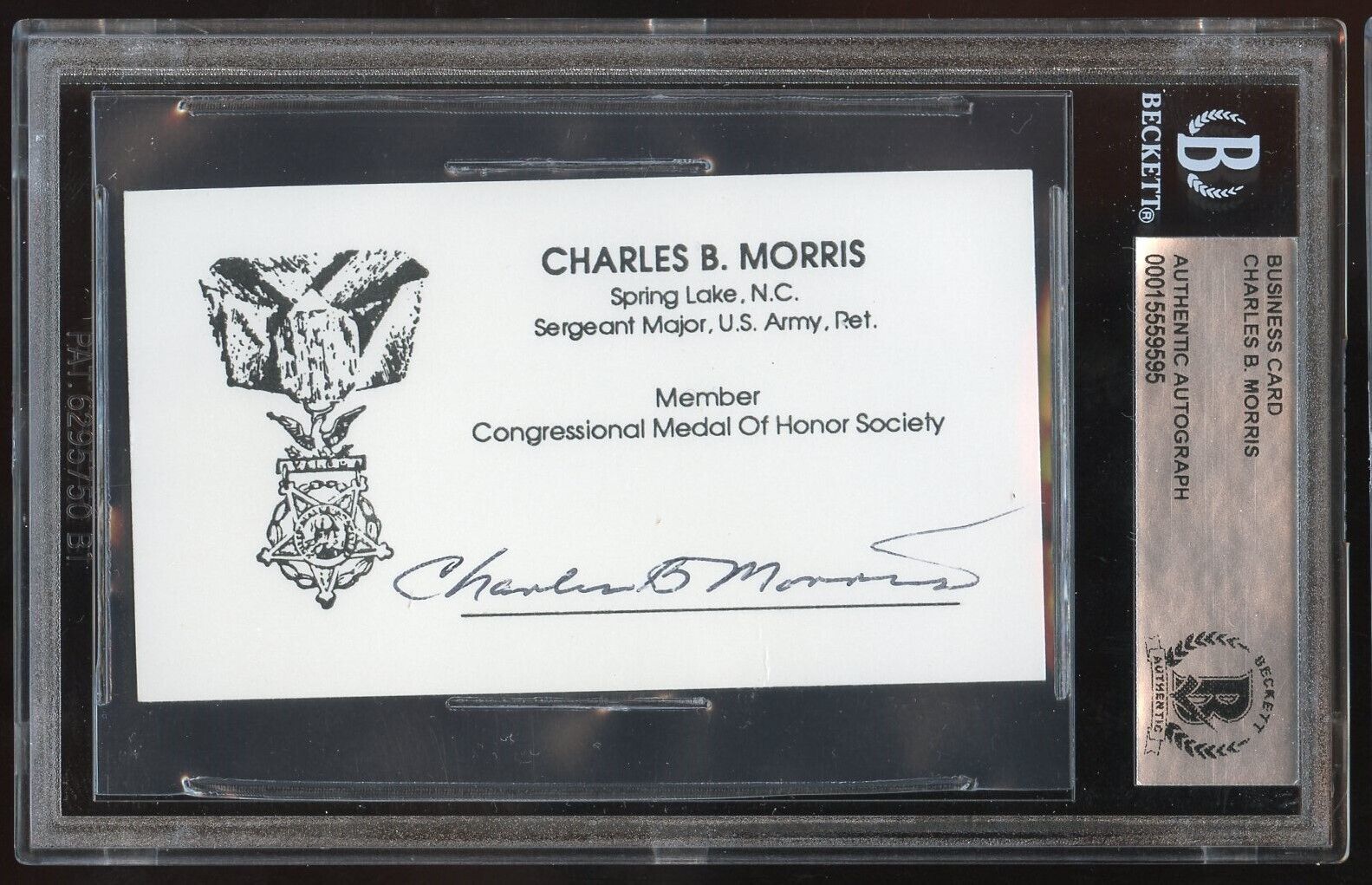 Charles B. Morris d1996 signed autograph Army Vietnam MOH Business Card BAS Slab