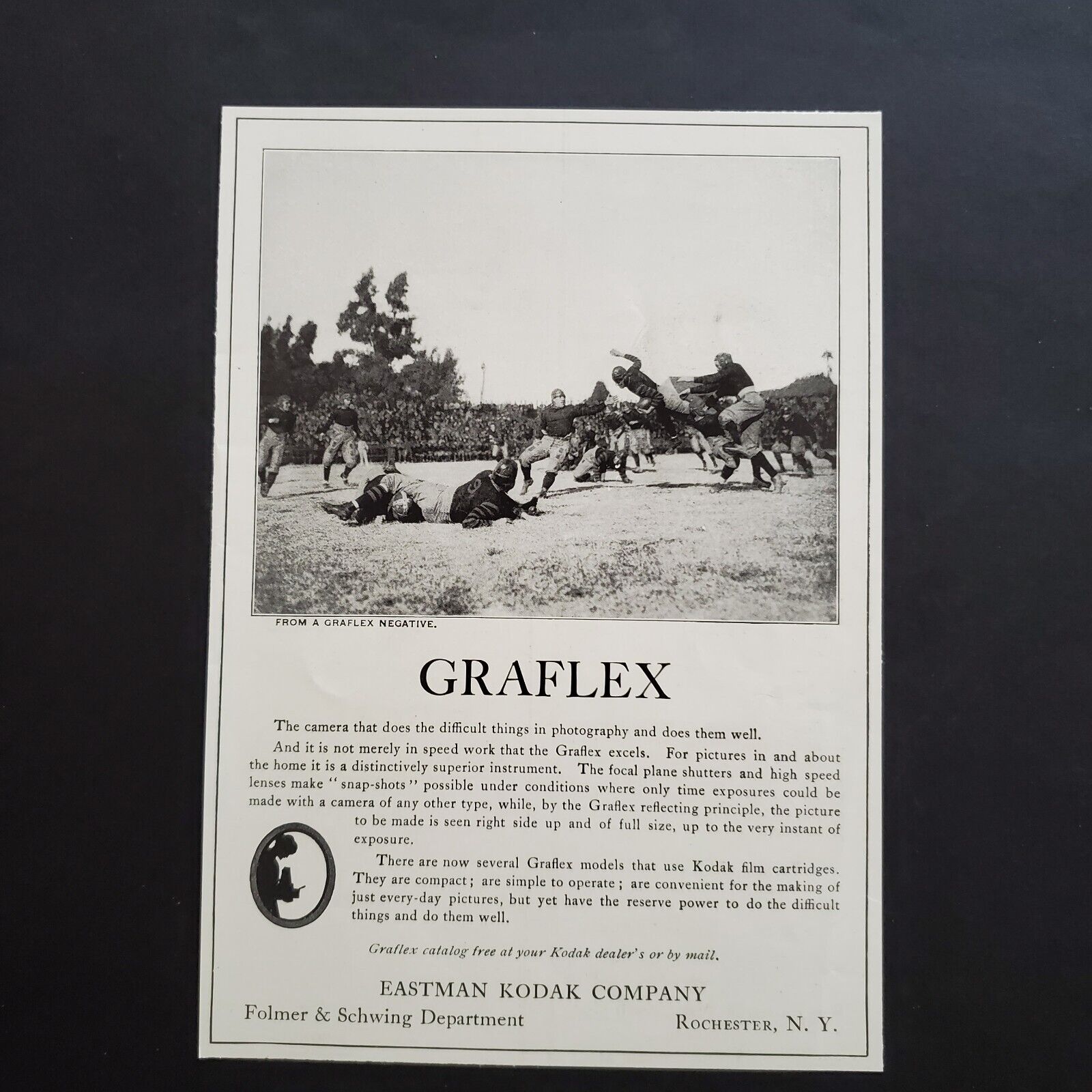Graflex Camera Original Print Magazine Advertisement From 1921 Football Theme