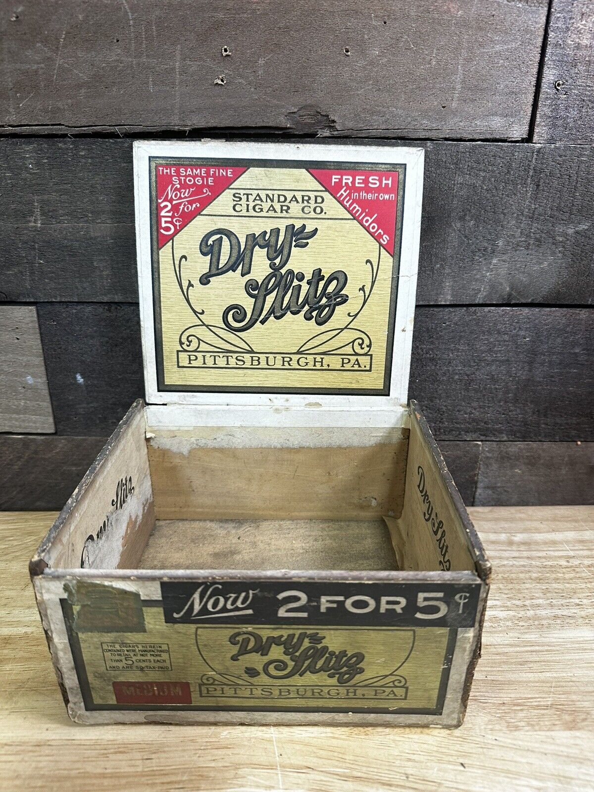 Antique Standard Cigar Co. “Dry-Slitz” Pittsburgh, PA Cigar Box