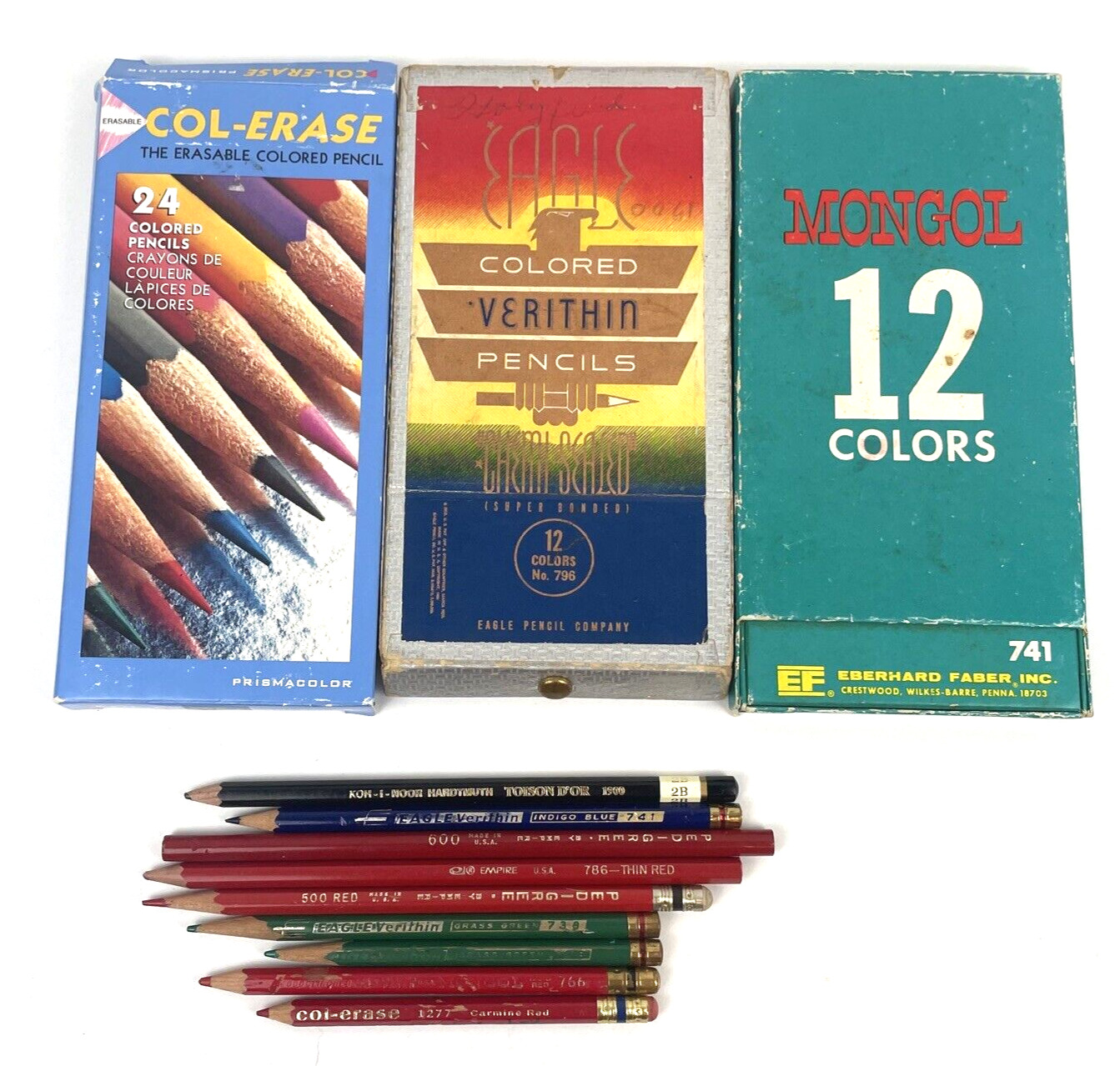 Vintage Colored Pencils Lot Prismacolor Eagle Verithin Eberhard Faber Mongol