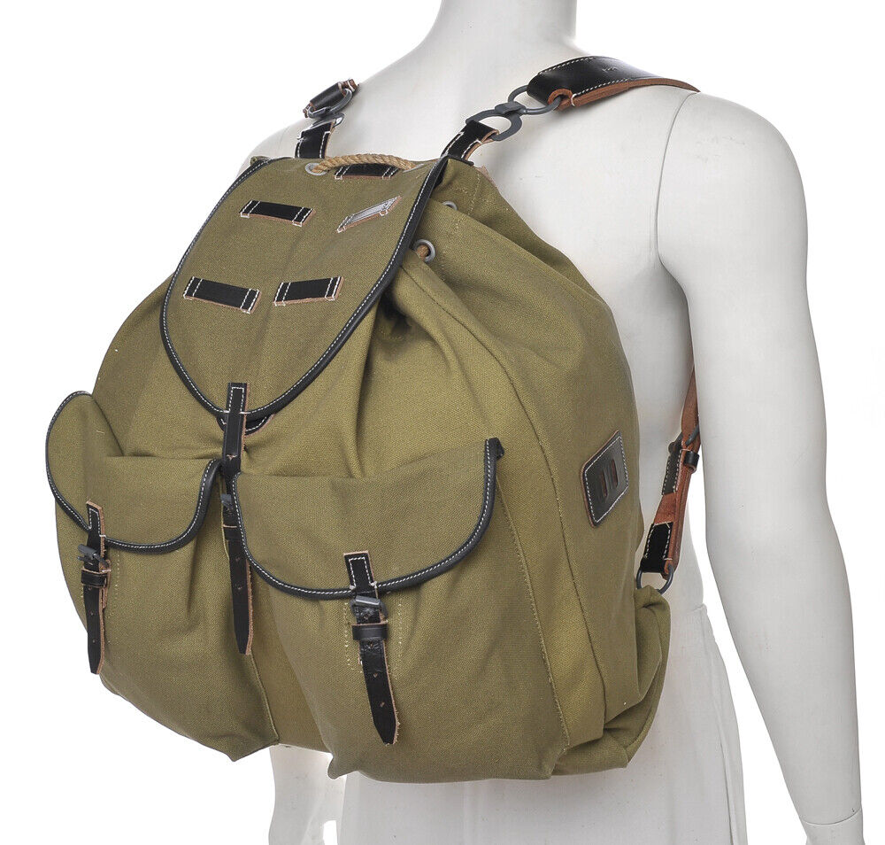 German WW2 M31 Rucksack with Leather Straps Field Green