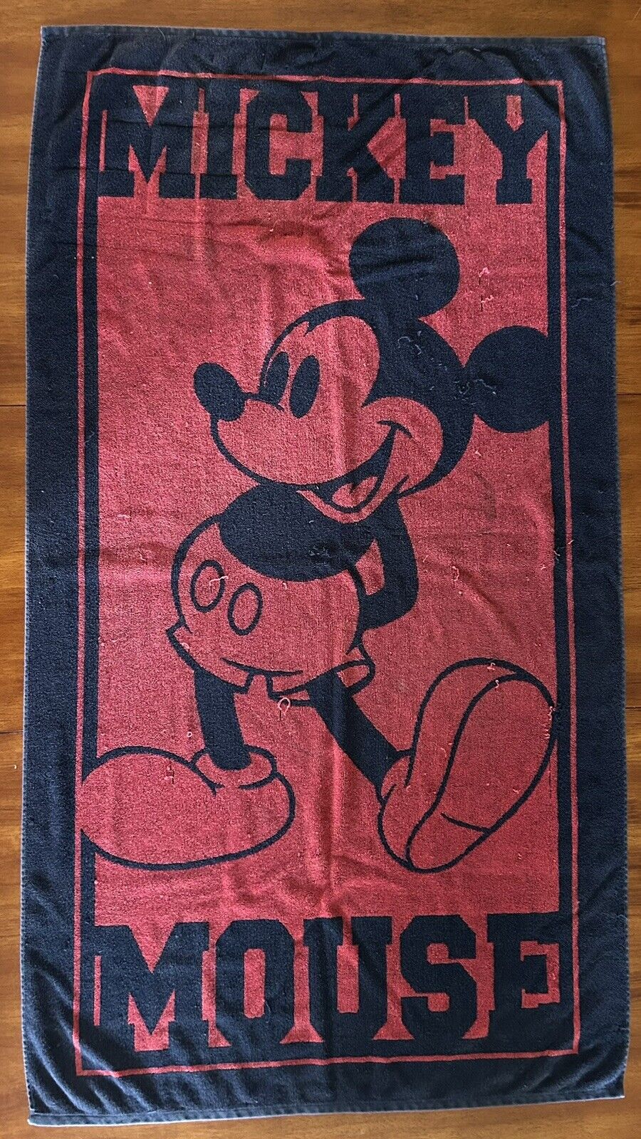 Vintage Disney Beach Towel Mickey Mouse Blue Red Reversible 33” X 61”