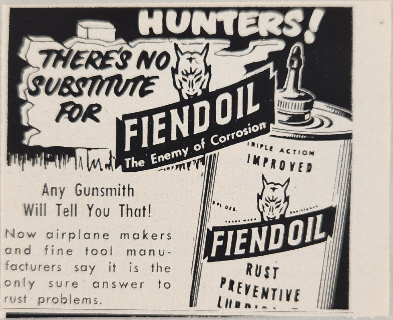 1954 Print Ad Fiendoil Rust Preventative Oil for Guns Hunting Gunsmith Approved
