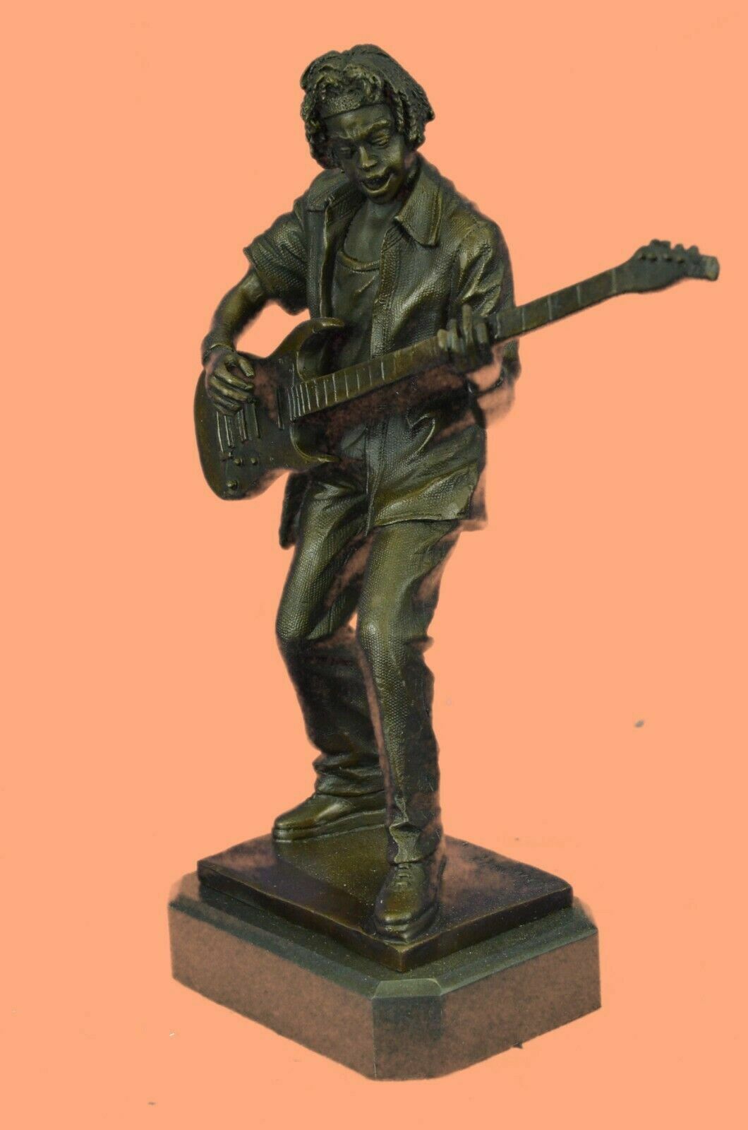 Handcrafted Detailed Black American Guitar Player Music Trophy Bronze Decorative