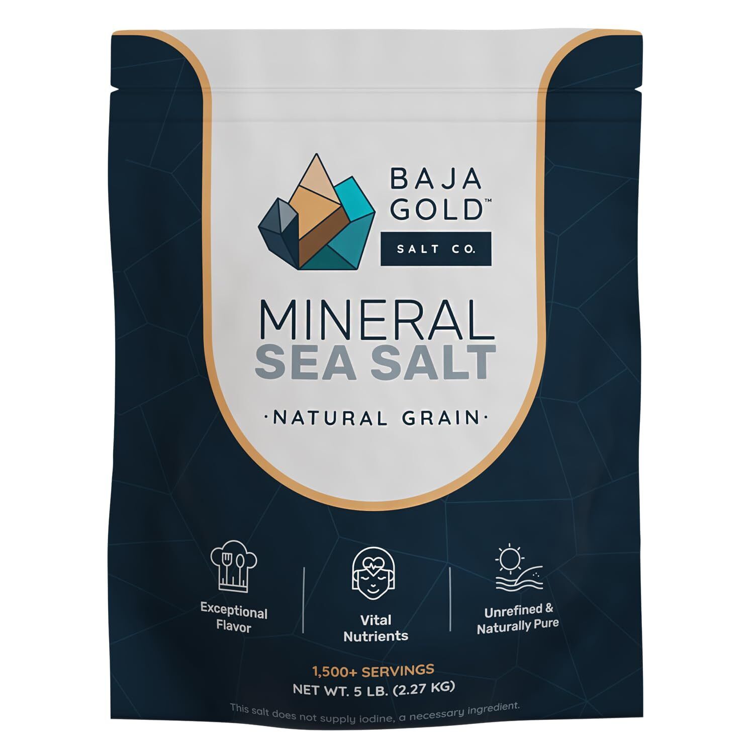 Baja Gold Mineral Sea Salt, Natural Grain Crystals, 5 Lb. Bag